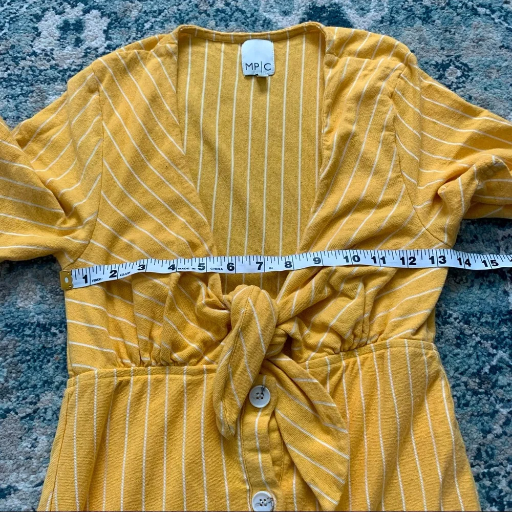 MPC yellow stripe front tie midi dress
